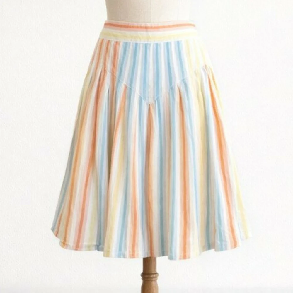 Anthropologie Odille Pastel Stripe Drop Waist Pleated Cotton A-Line Skirt 0 - Picture 1 of 9